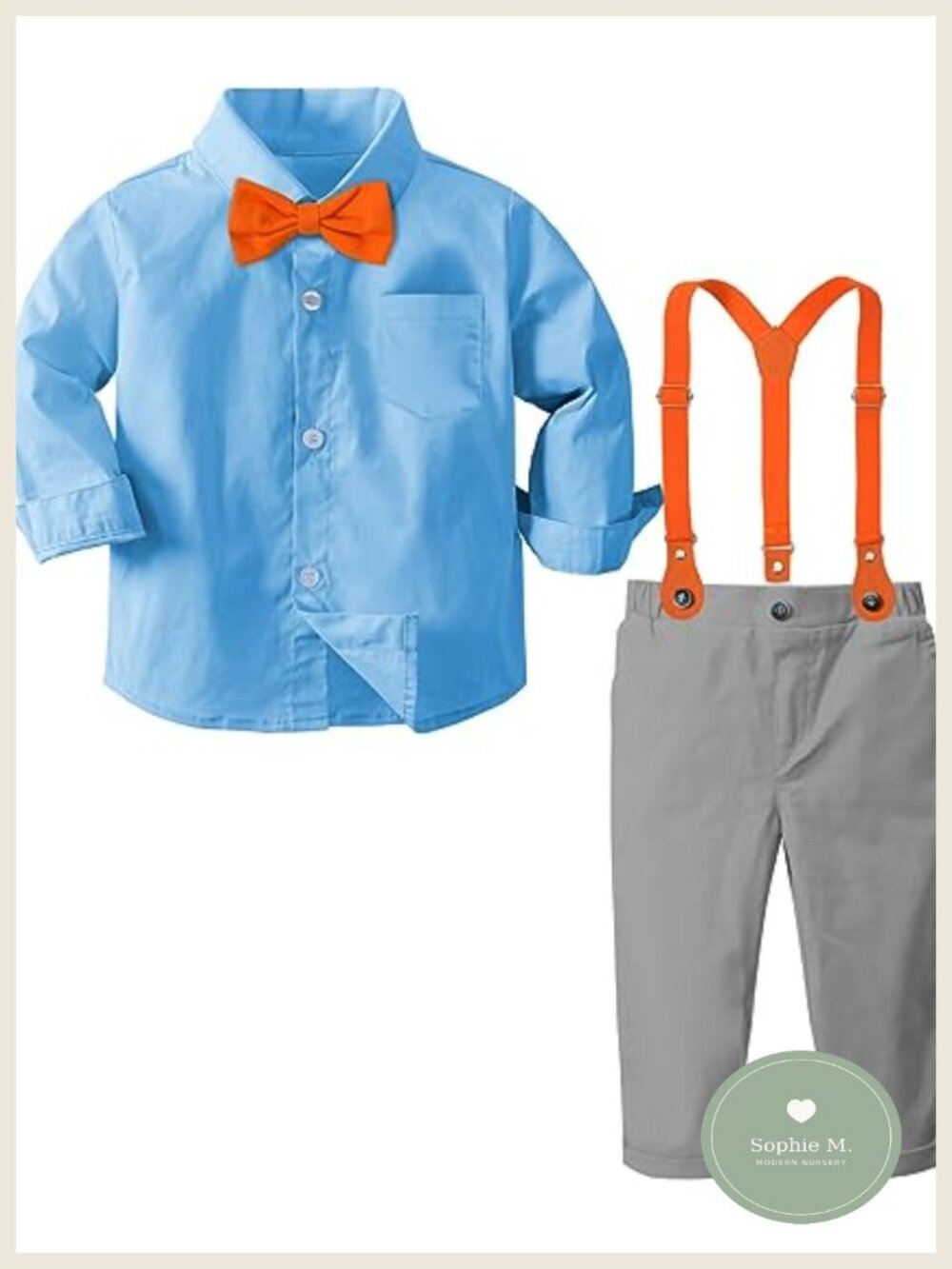Toddler Boy Suit Set with Bow Tie & Suspenders Cotton Blend